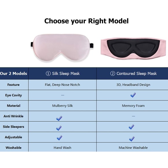 Baby pink Natural silk adjustable sleep mask - Picture 3 of 3